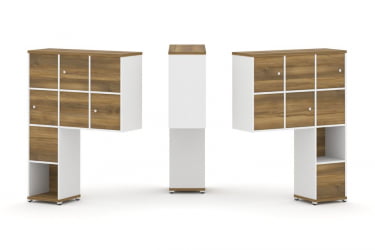 Надставка на стол высокая двухсторонняя + задняя стенка (8 шт.) + распашной фасад (6 шт.) CОНCЕПТ CН.ДНВ-002 Сандал Янтарный Белый бриллиант Белый металл / CONCEPT CN.DNV-002