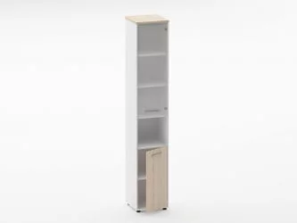 Шкаф 5 узкий верх стеклянная дверь, низ закрытый, с нишей Дека 10.23.18Пр Туя/Белый / Deka