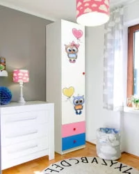 Шкаф 1-но дверный с ящиками и фотопечатью Совята 1.1 Белый/Ярко-розовый/Синий