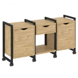 Тумба на колесных опорах наборная. Вариант №7 ЛОФТ ВР.Л-ТН-7.К Металл черный Тиквуд светлый / LOFT VR.L-TN-7.K