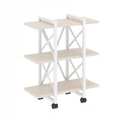 Стеллаж на колесных опорах - 3 полки ЛОФТ  ВР.Л-МСТ.К-3.4В Металл белый Денвер светлый / LOFT VR.L-MST.K-3.4V