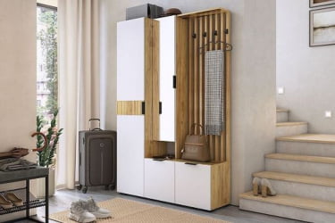 Узкий шкаф в прихожую Бери МПР-023 Дуб крафт золотой/белое дерево / MPR-023