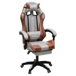 Геймерское кресло 907 КИНГКУЕЕН, замша, цвет светло-серый с массажем, арт 907-ЛГрей / KINGQUEEN, 907-LGrey