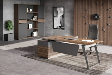 Стол руководителя на опорной тумбе КУАРТЗ КЗ.0101.БВ+КЗ.0201.БВ.ГФ.Р правый / QUARTZ QZ.0101.BW+QZ.0201.BW.GF.R