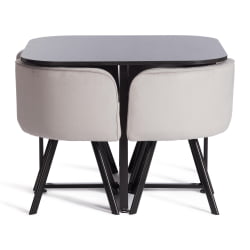 Комплект (стол, 4 стула) КУАДРОН (мод. ПТ14) Стол: МДФ/металл, стул: металл/велюр, 100х100х73 см, 69х56х71 см, Лигхт-грей(св-серый) ХЛР-14/черный / QUADRON (mod. PT14) Light-grey(св-серый) HLR-14/черный