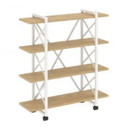 Стеллаж на колесных опорах - 4 полки ЛОФТ  ВР.Л-МСТ.К-4.8В Металл белый Тиквуд светлый / LOFT VR.L-MST.K-4.8V