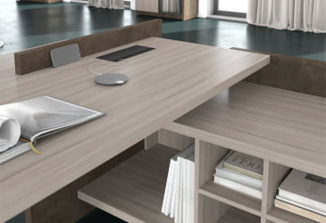 Стол руководителя правый ВООД&СТОНЕ СФ-531202 Дрифтвуд Бетон Чикаго темный / WOOD&STONE