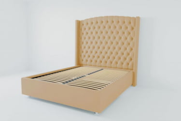 Мягкая интерьерная кровать &куот;Берлин Люкс&куот; с ортопедическими латами (металл) Материал фасада: Искусственная кожа; Спальное место: 900х2000 мм; Цвет фасада: Бежевый; Цвет корпуса: Бежевый / "Берлин Люкс"