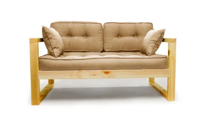 Диван с деревянными ножками двухместный ДЕмоку Д-2 бежевый-натуральный / DEmoku