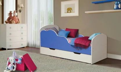 Детская кровать с ящиком для белья ОБЛАКА №2 700*1400 Белый/Ярко-розовый