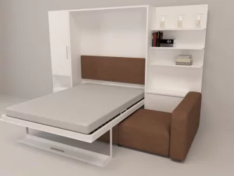 Шкаф-диван-кровать Смарт 1 левый с полкой и пуфом 1400 Дуб молочный