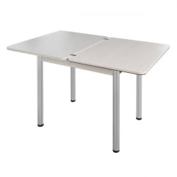 Стол поворотно-раскладной 1,2 Ника, СТЕКЛО, опоры Д50 круглые ХРОМ, Беленый дуб/Р041 / D50 дуб/R041