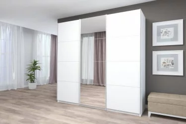 Шкаф-купе трехдверный Прайм 2100 ДСП/Зеркало/ДСП Белый снег