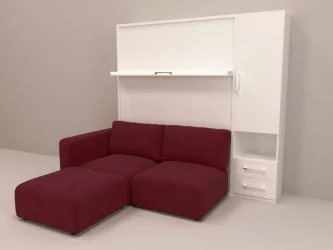 Двуспальная кровать с подъёмным механизмом Смарт 1 правый с пуфом 1600 Ясень шимо темный