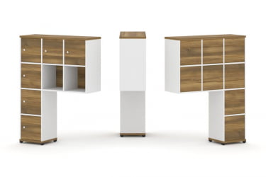 Надставка на стол высокая односторонняя + задняя стенка (8 шт.) + распашной фасад (6 шт.) CОНCЕПТ CН.ОНВ-009 Сандал Янтарный Белый бриллиант Черный металл / CONCEPT CN.ONV-009