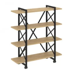 Стеллаж на колесных опорах - 4 полки ЛОФТ  ВР.Л-МСТ.К-4.8В Металл черный Тиквуд светлый / LOFT VR.L-MST.K-4.8V