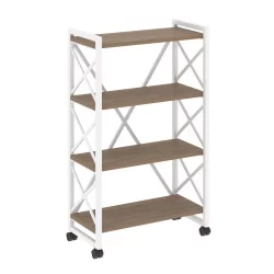 Стеллаж на колесных опорах - 4 полки ЛОФТ  ВР.Л-МСТ.К-4.8 Металл белый Дуб Аризона / LOFT VR.L-MST.K-4.8