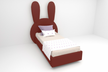 Детская кровать &куот;Зайка&куот; с ортопедическим основанием Цвет фасада: Бордо; Цвет корпуса: Бордо; Материал фасада: Металл/Велюр; Размер: 1200х2000 мм; Спальное место: 1200х2000 мм / "Зайка"
