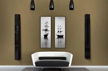 Настенный шкаф для гостиной в черном глянцевом стекле Иглу Шелф Беленый дуб