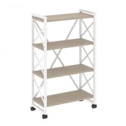 Стеллаж на колесных опорах - 4 полки ЛОФТ  ВР.Л-МСТ.К-4.8 Металл белый Дуб Аттик / LOFT VR.L-MST.K-4.8