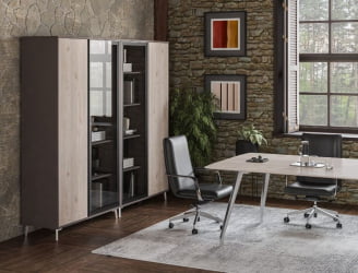 Шкаф средний со стеклом Сирио СР.322.ВФ.ГЛБ Вольфрам / Sirio SR.322.WF.GLB