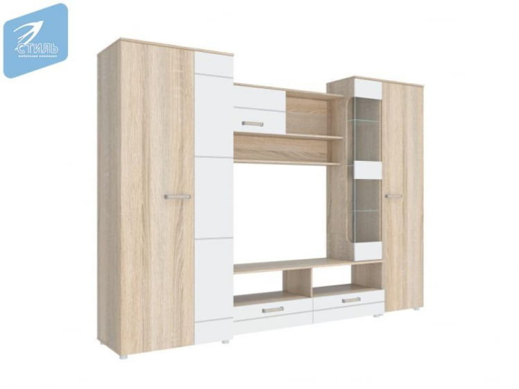 Стенка Флоренция 5 Белый глянец/Дуб сонома светлый_0