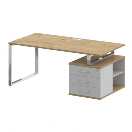 Стол руководителя с опорной тумбой , правый СХИФТ СК.СРТ-180 (Р) Тиквуд Светлый/Белый Бриллиант / SHIFT SK.SRT-180 (R)_0