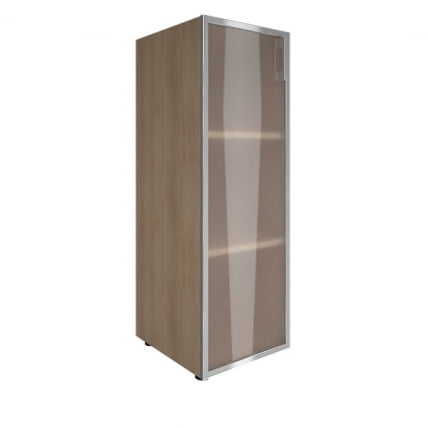 Шкаф книжный средний со стеклом в раме Лакобел без топа ЙАЛТА ЛТ-СУ 2.4Л блаcк Снежная Патина / Lacobel YALTA LT-SU 2.4L black_0