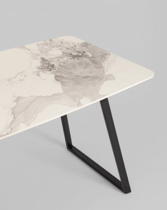 Стол обеденный Вермонт 140*80 см керамика светлая ножки черные / Vermont_6