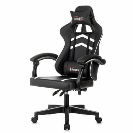 Кресло компьютерное БРАБИКС Шоотер ГМ-123, 2 подушки, экокожа, черное/белое / BRABIX Shooter GM-123,_1