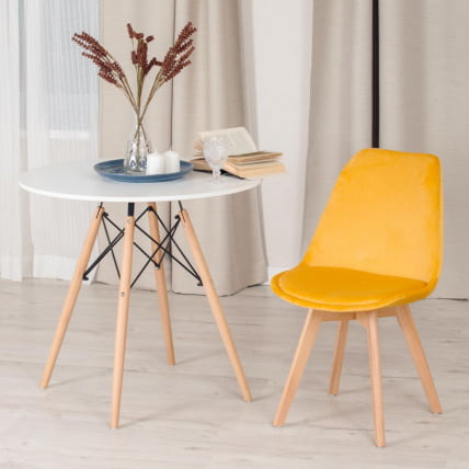 Стул ТУЛИП СОФТ (мод. 74) / 1 шт. в упаковке вельвет/дерево , 54 х 47 х 83 см , желтый (ХЛР 41)/натуральный / TULIP SOFT (mod. (HLR_8