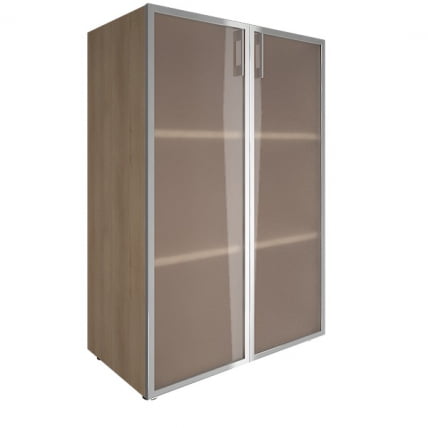 Шкаф книжный средний со стеклом в раме без топа ЙАЛТА ЛТ-СТ 2.4Р Снежная Платина / YALTA LT-ST 2.4R_0