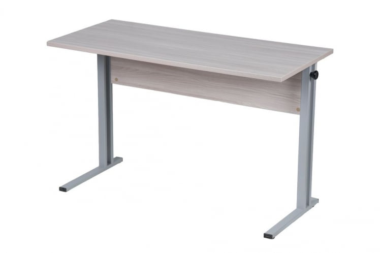 Парта двухместная (рост 6) с прямыми углами Белая ЛДСП/Серая кромка/Металл Серый_1