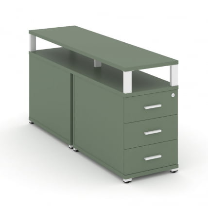 Тумба двухсторонняя опорная приставная с 3-мя ящиками и надставкой CОНCЕПТ CН.ДТГП-001 Б/В Кобо Белый / CONCEPT CN.DTGP-001 B/W_0