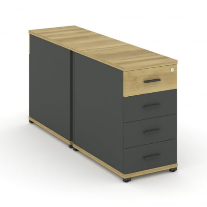 Тумба двухсторонняя опорная приставная с 4-мя ящиками CОНCЕПТ CН.ДТГО-002 Б/В Дуб Винченцо Антрацит / CONCEPT CN.DTGO-002 B/W_0