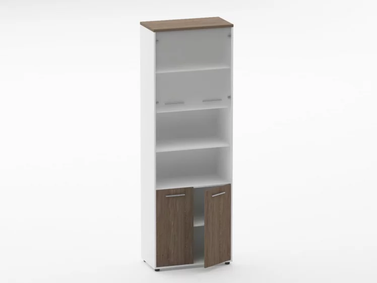 Шкаф 5 широкий верх стеклянная дверь, низ закрытый, две полки открытые Дека 10.23.191 Дуб Верцаска/Белый / Deka_1