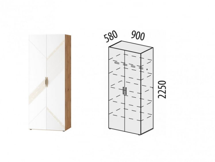 Шкаф для одежды с полками и штангой (лев/прав) Монако 903.43 Дуб Вотан / Белый шпон / Альпийский белый_5