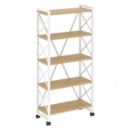 Стеллаж на колесных опорах - 5 полок ЛОФТ ВР.Л-МСТ.К-5.8 Металл белый Тиквуд светлый / LOFT VR.L-MST.K-5.8_0