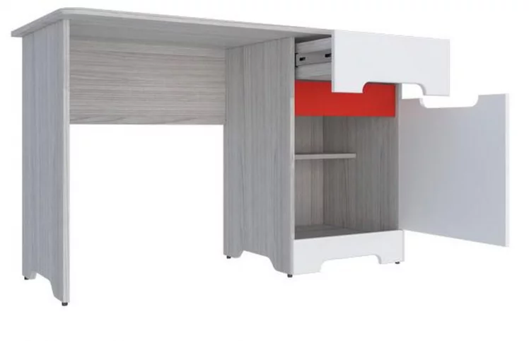 Стол Палермо-3 Юниор Белый глянец Ясень шимо светлый Красный_3