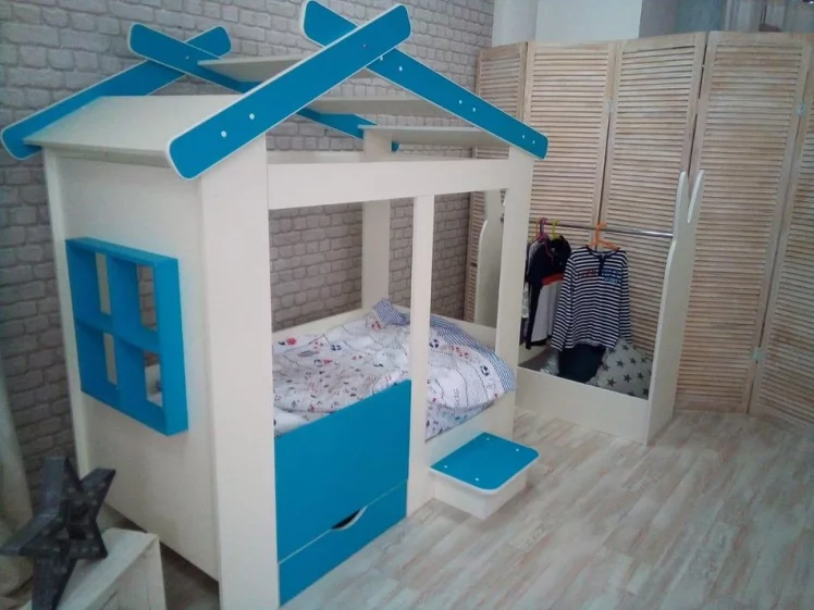 Ящик и ступенька для кровати Теремок Белый-Лазурь_1