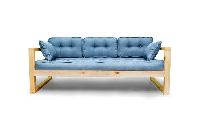 Диван трехместный ДЕмоку Д-3 небесно-голубой_натуральный / DEmoku_1