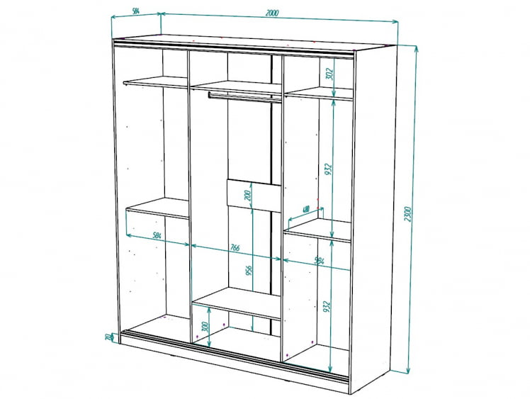 Шкаф-купе 3-х дверный Виктория 2000х584х2300, Бодега светлая 20ДЛЛЛДЗЗЗДЛЛЛ-ЯЯПШ-Бс 310-3289_2