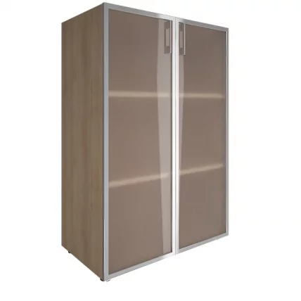 Шкаф книжный средний со стеклом в раме Лакобел без топа ЙАЛТА ЛТ-СТ 2.4Р блаcк Снежная Патина / Lacobel YALTA LT-ST 2.4R black_0