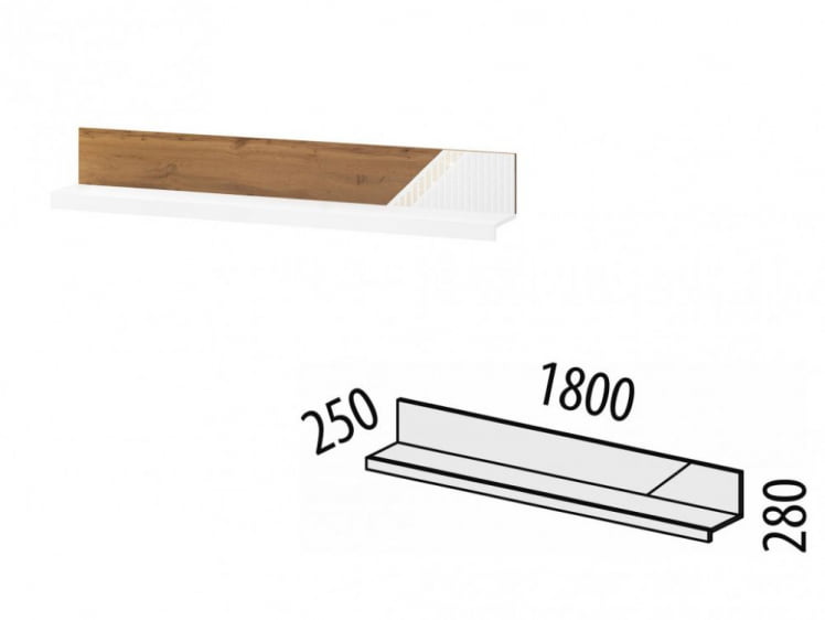 Полка навесная Монако 606.29 Дуб Вотан / Белый шпон/ Альпийский белый_1