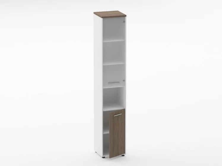 Шкаф 5 узкий верх стеклянная дверь, низ закрытый, с нишей Дека 10.23.18Пр Дуб Верцаска/Белый / Deka_1