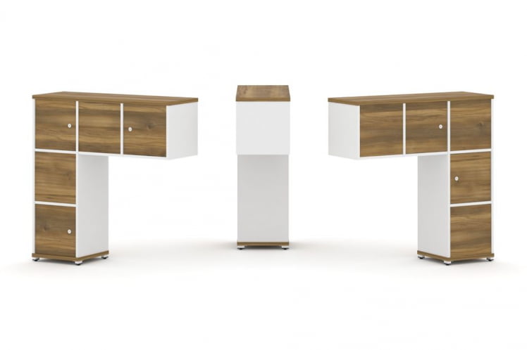 Надставка на стол низкая двухсторонняя + задняя стенка (5 шт.) + распашной фасад (5 шт.) CОНCЕПТ CН.ДНН-007 Сандал Янтарный Белый бриллиант Белый металл / CONCEPT CN.DNN-007_0