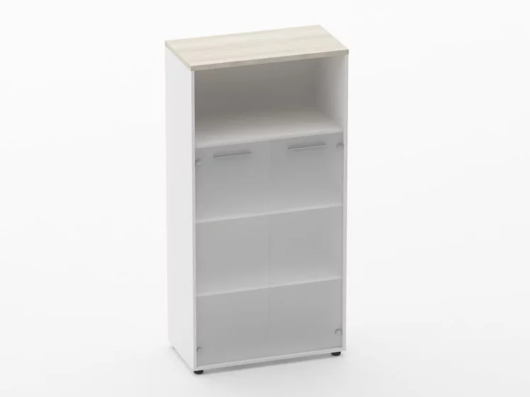 Шкаф 3 широкий 2 стеклянные двери, с нишей Дека 10.16.161 Дуб Сантана светлый/Белый / Deka_0