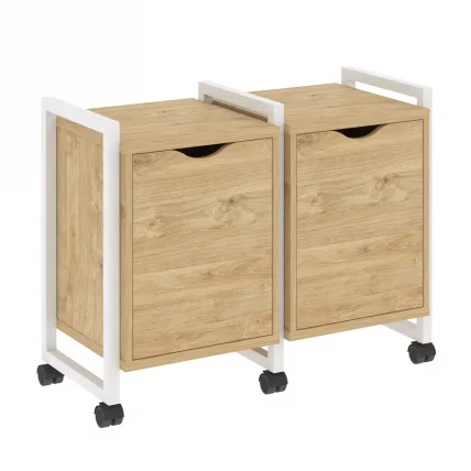 Тумба на колесных опорах наборная. Вариант №2 ЛОФТ ВР.Л-ТН-2.К Металл белый Тиквуд светлый / LOFT VR.L-TN-2.K_0