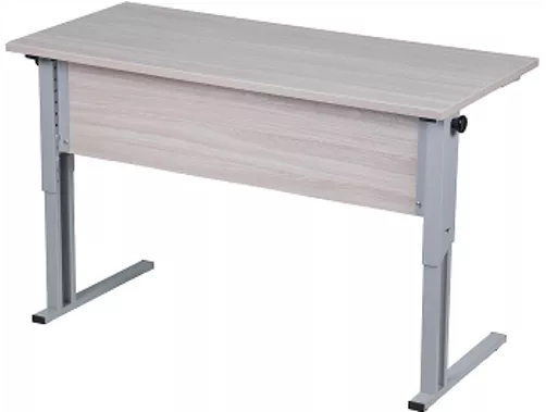 Парта двухместная (рост 3-7) с прямыми углами Белая ЛДСП/Серая кромка/Металл Серый_0