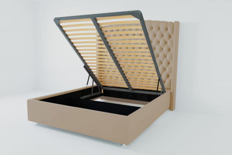 Мягкая интерьерная кровать &куот;Берлин Люкс&куот; с подъемным механизмом Материал фасада: Велюр; Спальное место: 2000х2000 мм; Цвет фасада: Светло серый; Цвет корпуса: Светло серый / "Берлин Люкс"_0